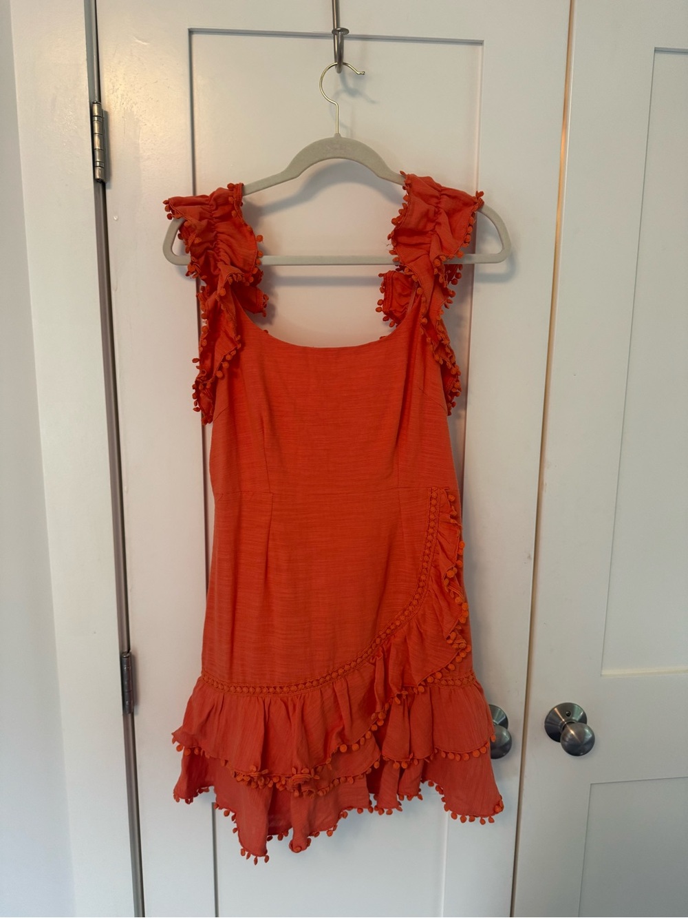 Selfie Leslie Vibrant Orange Pom-Pom Trim Dress